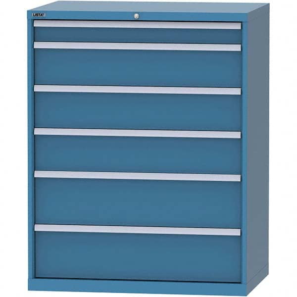 LISTA - 6 Drawer, 99 Compartment Bright Blue Steel Modular Storage Cabinet - Exact Industrial Supply