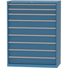 LISTA - 9 Drawer, 84 Compartment Bright Blue Steel Modular Storage Cabinet - Exact Industrial Supply