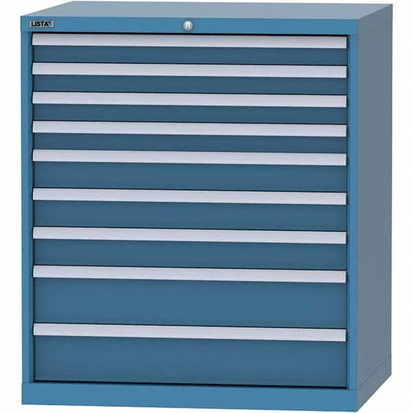 LISTA - 9 Drawer, 84 Compartment Bright Blue Steel Modular Storage Cabinet - Exact Industrial Supply