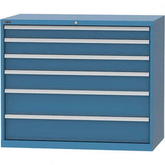 LISTA - 6 Drawer, 99 Compartment Bright Blue Steel Modular Storage Cabinet - Exact Industrial Supply