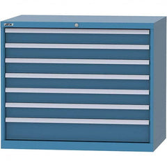 LISTA - 7 Drawer, 99 Compartment Bright Blue Steel Modular Storage Cabinet - Exact Industrial Supply