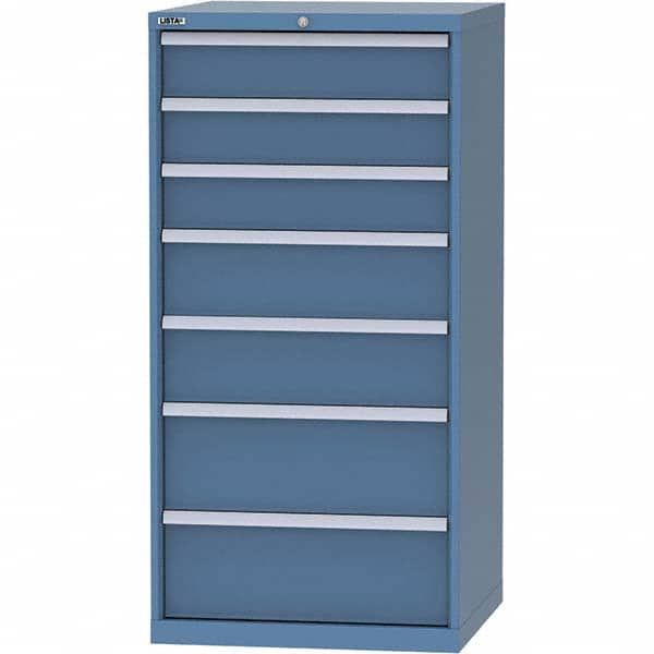 LISTA - 7 Drawer, 45 Compartment Bright Blue Steel Modular Storage Cabinet - Exact Industrial Supply