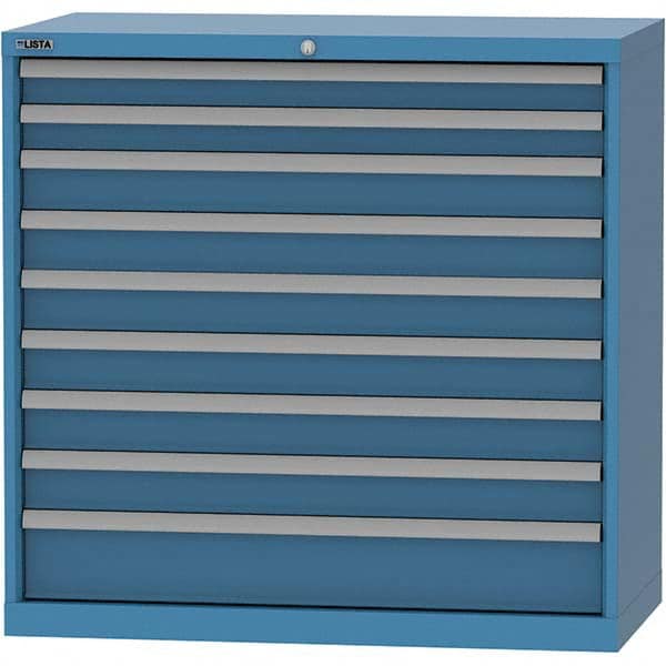 LISTA - 9 Drawer, 84 Compartment Bright Blue Steel Modular Storage Cabinet - Exact Industrial Supply