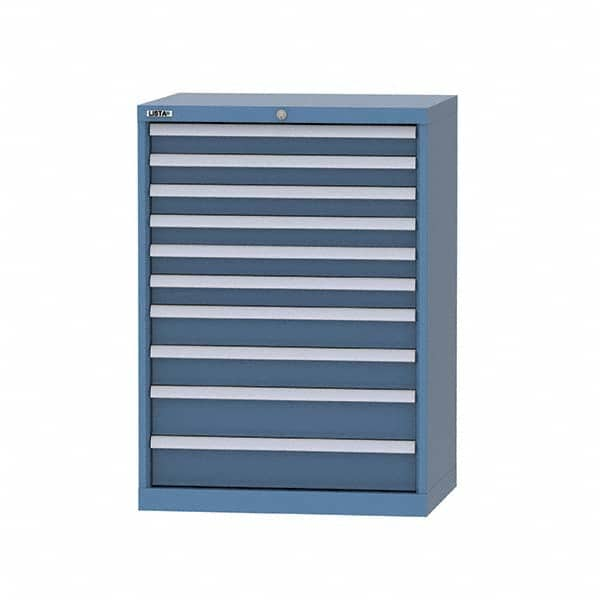 LISTA - 9 Drawer, 124 Compartment Bright Blue Steel Modular Storage Cabinet - Exact Industrial Supply