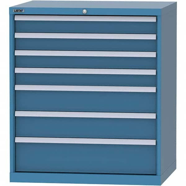 LISTA - 7 Drawer, 84 Compartment Bright Blue Steel Modular Storage Cabinet - Exact Industrial Supply