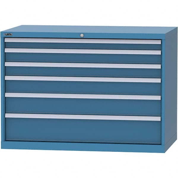 LISTA - 6 Drawer, 99 Compartment Bright Blue Steel Modular Storage Cabinet - Exact Industrial Supply