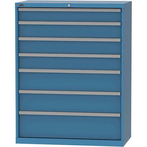 LISTA - 7 Drawer, 84 Compartment Bright Blue Steel Modular Storage Cabinet - Exact Industrial Supply