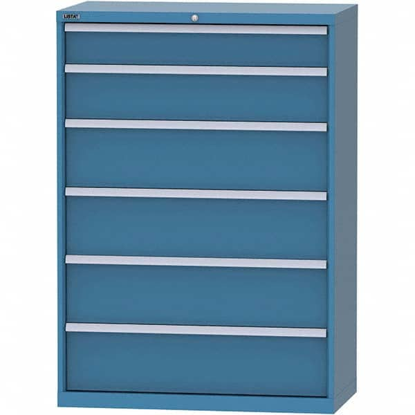 LISTA - 6 Drawer, 84 Compartment Bright Blue Steel Modular Storage Cabinet - Exact Industrial Supply