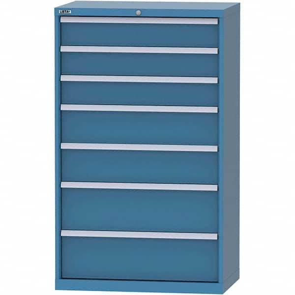 LISTA - 7 Drawer, 84 Compartment Bright Blue Steel Modular Storage Cabinet - Exact Industrial Supply