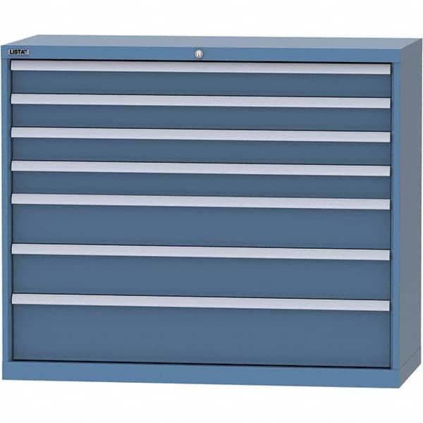 LISTA - 7 Drawer, 99 Compartment Bright Blue Steel Modular Storage Cabinet - Exact Industrial Supply