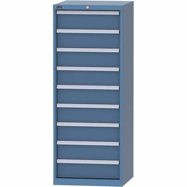 LISTA - 9 Drawer, 84 Compartment Bright Blue Steel Modular Storage Cabinet - Exact Industrial Supply