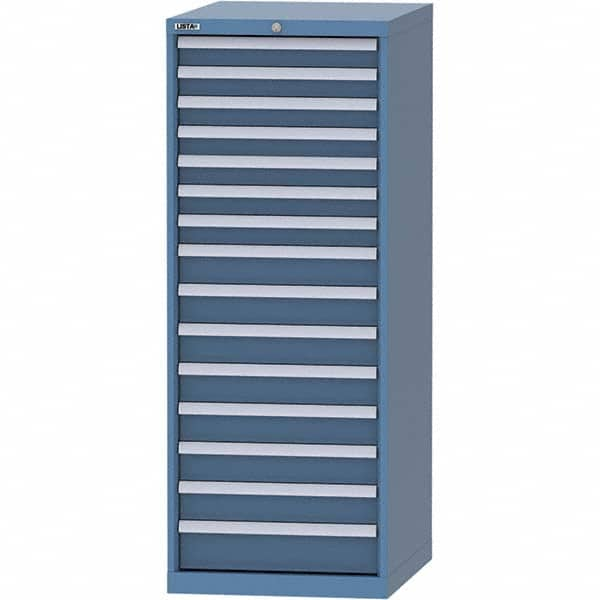 LISTA - 15 Drawer, 99 Compartment Bright Blue Steel Modular Storage Cabinet - Exact Industrial Supply