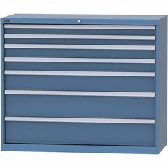 LISTA - 7 Drawer, 99 Compartment Bright Blue Steel Modular Storage Cabinet - Exact Industrial Supply