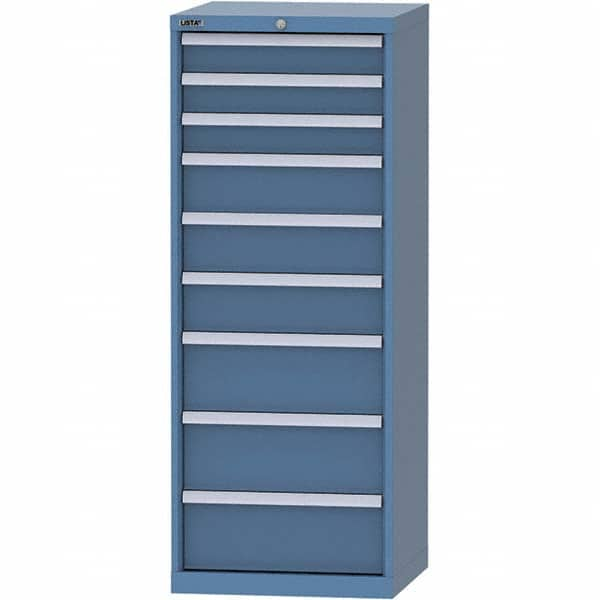 LISTA - 9 Drawer, 84 Compartment Bright Blue Steel Modular Storage Cabinet - Exact Industrial Supply