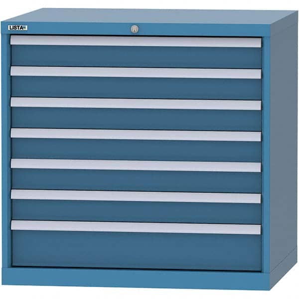 LISTA - 7 Drawer, 84 Compartment Bright Blue Steel Modular Storage Cabinet - Exact Industrial Supply