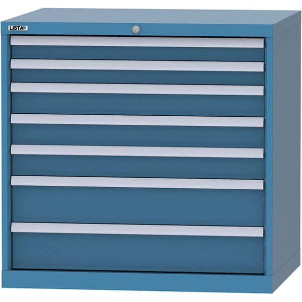 LISTA - 7 Drawer, 84 Compartment Bright Blue Steel Modular Storage Cabinet - Exact Industrial Supply