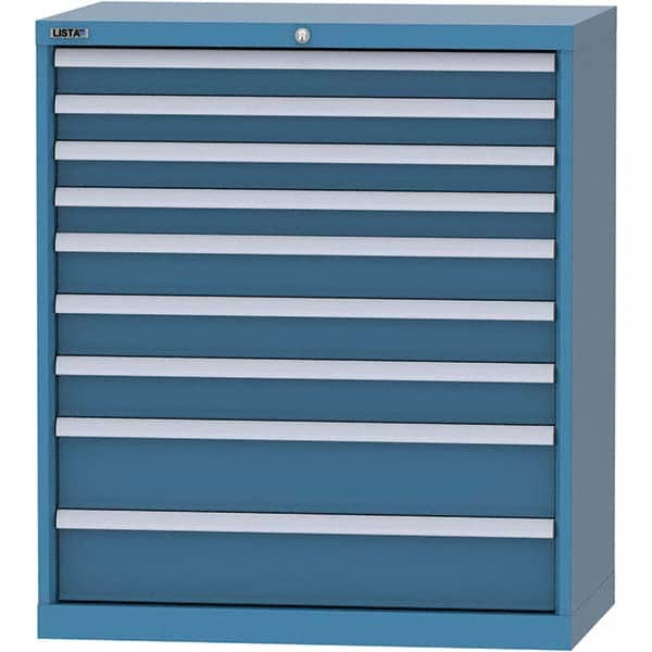 LISTA - 9 Drawer, 84 Compartment Bright Blue Steel Modular Storage Cabinet - Exact Industrial Supply