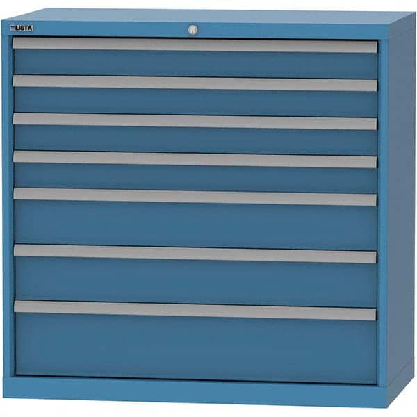 LISTA - 7 Drawer, 84 Compartment Bright Blue Steel Modular Storage Cabinet - Exact Industrial Supply