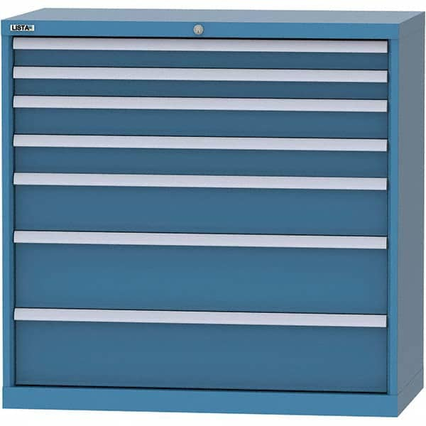 LISTA - 7 Drawer, 84 Compartment Bright Blue Steel Modular Storage Cabinet - Exact Industrial Supply