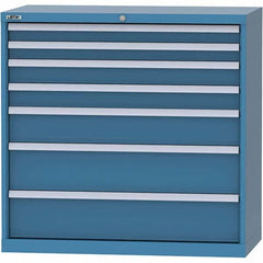 LISTA - 7 Drawer, 84 Compartment Bright Blue Steel Modular Storage Cabinet - Exact Industrial Supply