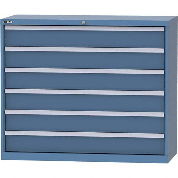 LISTA - 6 Drawer, 99 Compartment Bright Blue Steel Modular Storage Cabinet - Exact Industrial Supply