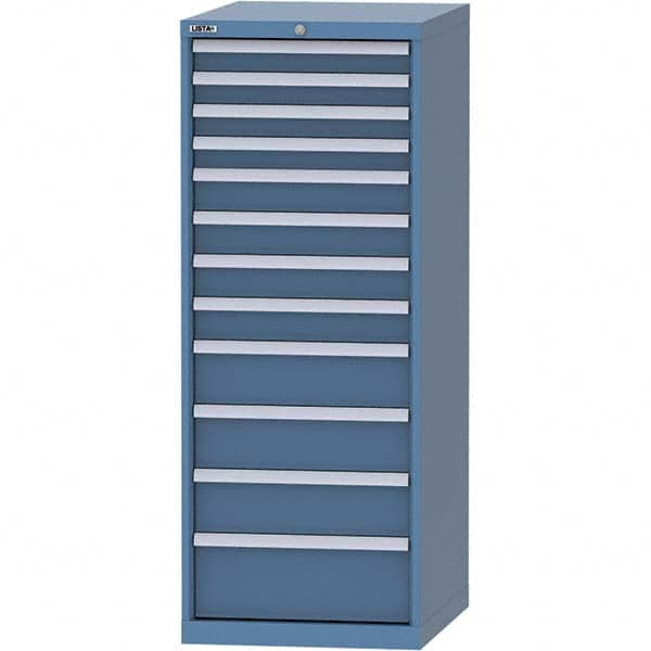 LISTA - 12 Drawer, 99 Compartment Bright Blue Steel Modular Storage Cabinet - Exact Industrial Supply