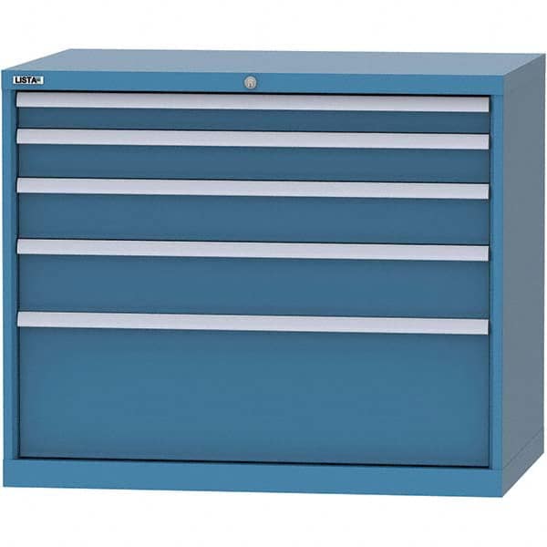 LISTA - 5 Drawer, 99 Compartment Bright Blue Steel Modular Storage Cabinet - Exact Industrial Supply