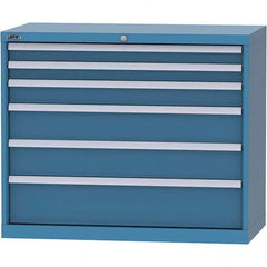 LISTA - 6 Drawer, 84 Compartment Bright Blue Steel Modular Storage Cabinet - Exact Industrial Supply