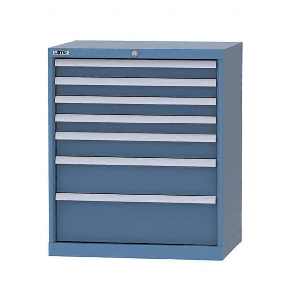 LISTA - 7 Drawer, 124 Compartment Bright Blue Steel Modular Storage Cabinet - Exact Industrial Supply