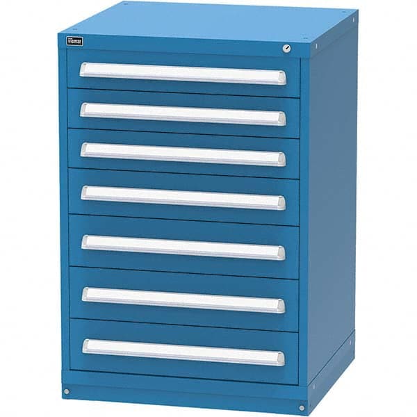 Vidmar - 7 Drawer, 124 Compartment Bright Blue Steel Modular Storage Cabinet - Exact Industrial Supply