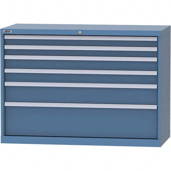 LISTA - 6 Drawer, 99 Compartment Bright Blue Steel Modular Storage Cabinet - Exact Industrial Supply