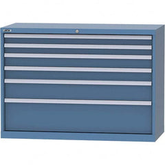 LISTA - 6 Drawer, 99 Compartment Bright Blue Steel Modular Storage Cabinet - Exact Industrial Supply