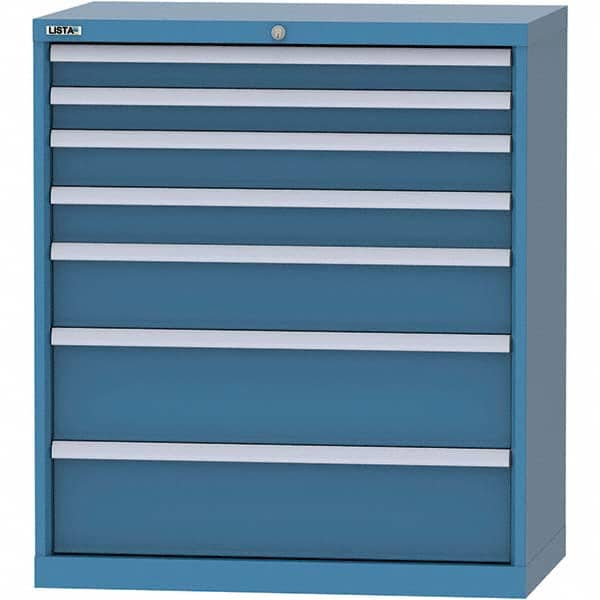 LISTA - 7 Drawer, 84 Compartment Bright Blue Steel Modular Storage Cabinet - Exact Industrial Supply