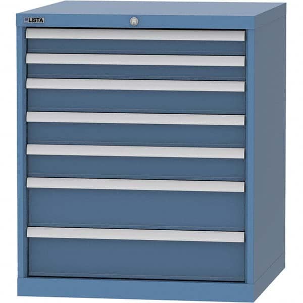 LISTA - 7 Drawer, 45 Compartment Bright Blue Steel Modular Storage Cabinet - Exact Industrial Supply