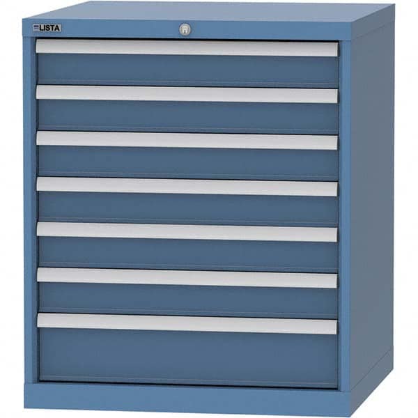 LISTA - 7 Drawer, 45 Compartment Bright Blue Steel Modular Storage Cabinet - Exact Industrial Supply