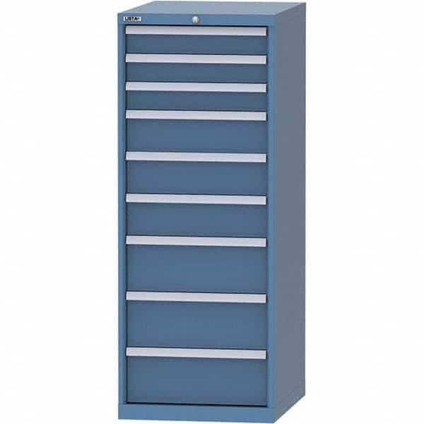 LISTA - 9 Drawer, 99 Compartment Bright Blue Steel Modular Storage Cabinet - Exact Industrial Supply