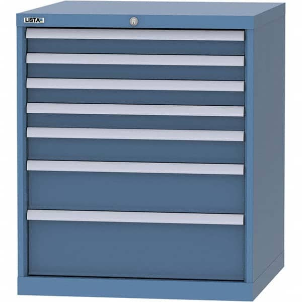 LISTA - 7 Drawer, 45 Compartment Bright Blue Steel Modular Storage Cabinet - Exact Industrial Supply