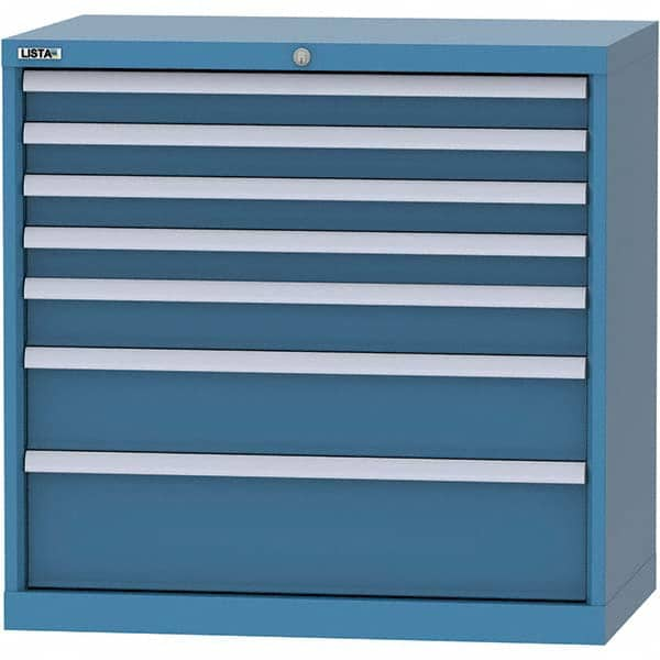 LISTA - 7 Drawer, 84 Compartment Bright Blue Steel Modular Storage Cabinet - Exact Industrial Supply