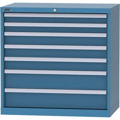 LISTA - 7 Drawer, 84 Compartment Bright Blue Steel Modular Storage Cabinet - Exact Industrial Supply