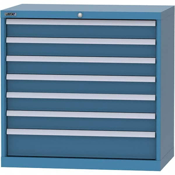 LISTA - 7 Drawer, 84 Compartment Bright Blue Steel Modular Storage Cabinet - Exact Industrial Supply