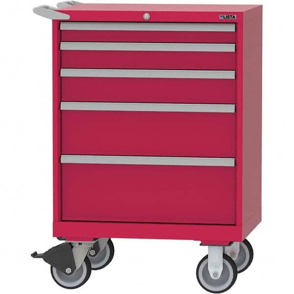 LISTA - 5 Drawer, 124 Compartment Red Steel Modular Storage Cabinet - Exact Industrial Supply