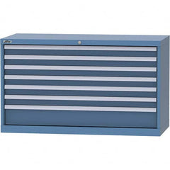 LISTA - 7 Drawer, 99 Compartment Bright Blue Steel Modular Storage Cabinet - Exact Industrial Supply