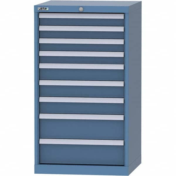 LISTA - 9 Drawer, 84 Compartment Bright Blue Steel Modular Storage Cabinet - Exact Industrial Supply