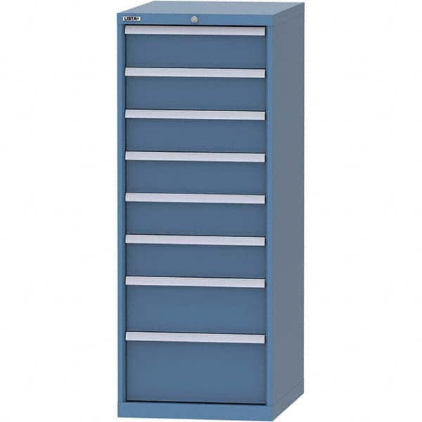 LISTA - 8 Drawer, 99 Compartment Bright Blue Steel Modular Storage Cabinet - Exact Industrial Supply