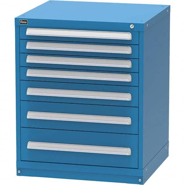 Vidmar - 7 Drawer, 344 Compartment Bright Blue Steel Modular Storage Cabinet - Exact Industrial Supply