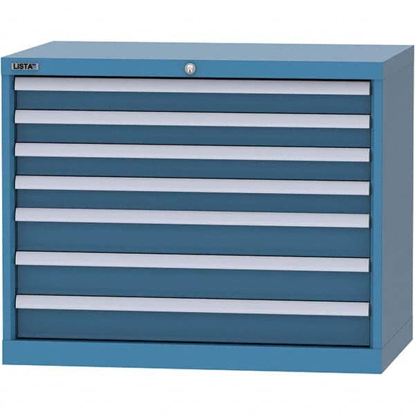 LISTA - 7 Drawer, 84 Compartment Bright Blue Steel Modular Storage Cabinet - Exact Industrial Supply