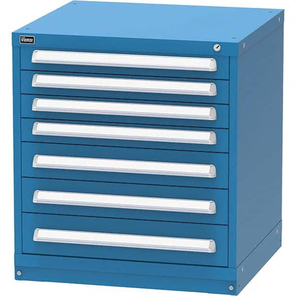 Vidmar - 7 Drawer, 124 Compartment Bright Blue Steel Modular Storage Cabinet - Exact Industrial Supply