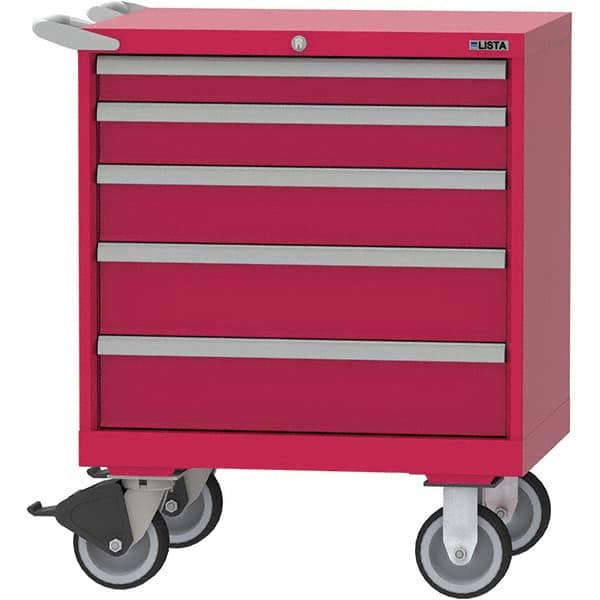 LISTA - 5 Drawer, 124 Compartment Red Steel Modular Storage Cabinet - Exact Industrial Supply