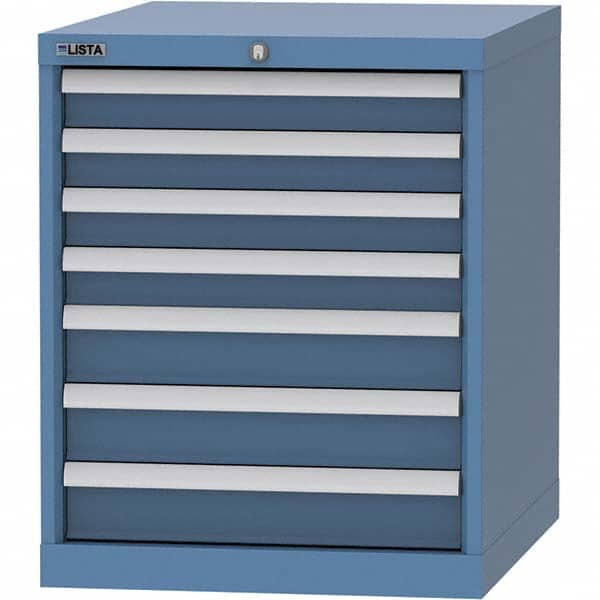 LISTA - 7 Drawer, 99 Compartment Bright Blue Steel Modular Storage Cabinet - Exact Industrial Supply