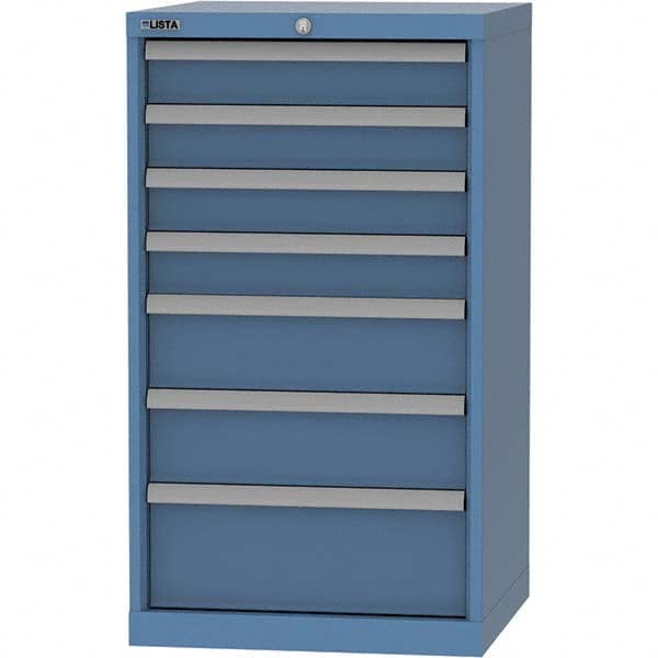 LISTA - 7 Drawer, 84 Compartment Bright Blue Steel Modular Storage Cabinet - Exact Industrial Supply